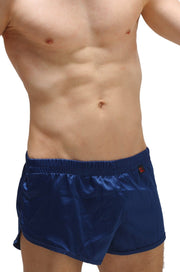 Marineblaue Satin-Shorts mit Jockstrap